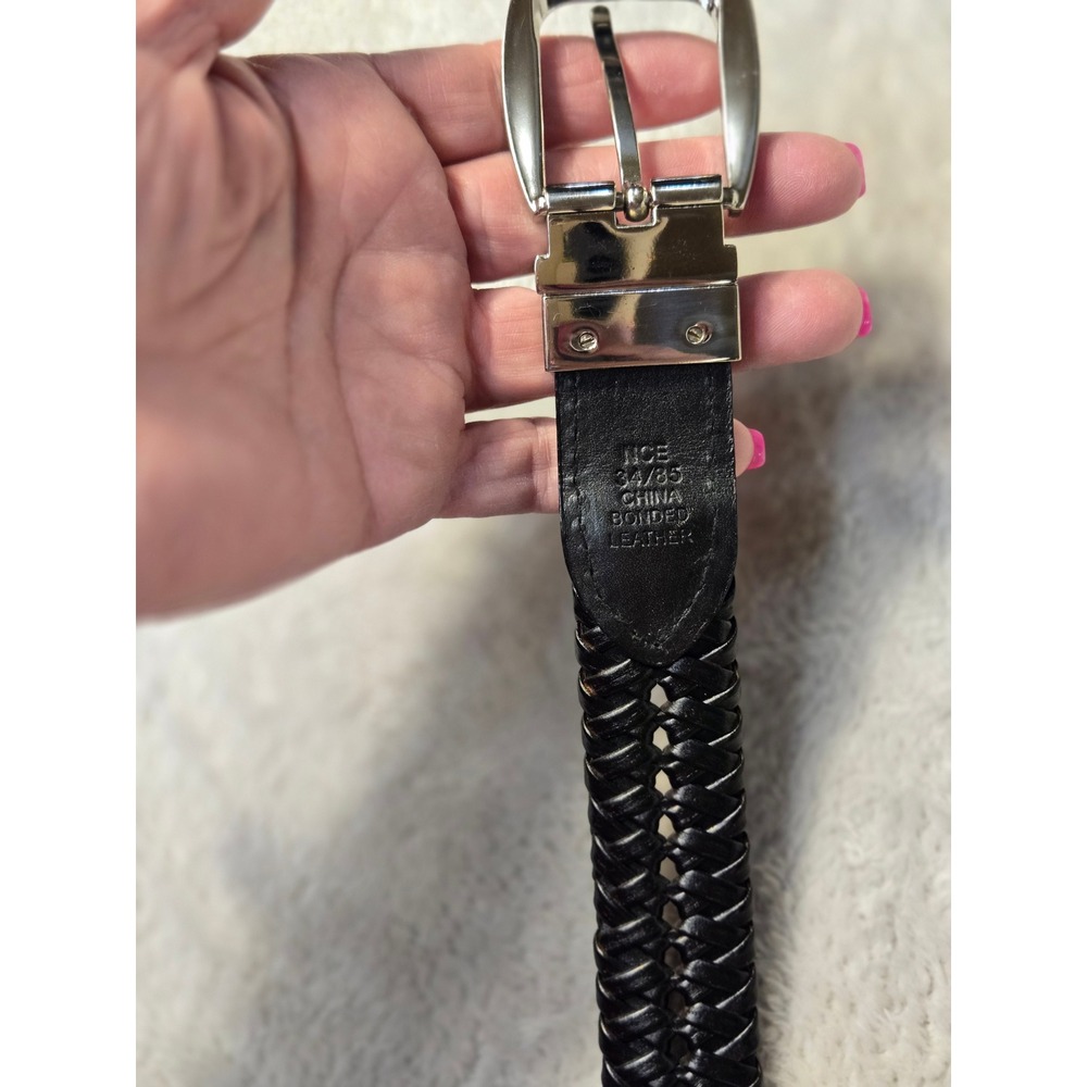 Nautica Mens Reversible Braided Belt Black Brown Bonded Leather Size 34/85